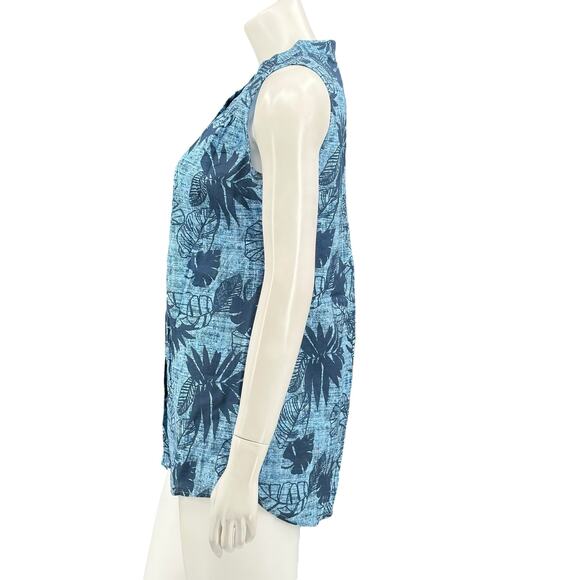 Columbia Top Womens XS Blue Button Up Sleeveless Leaves Tropical Lightweight - Picture 4 of 9